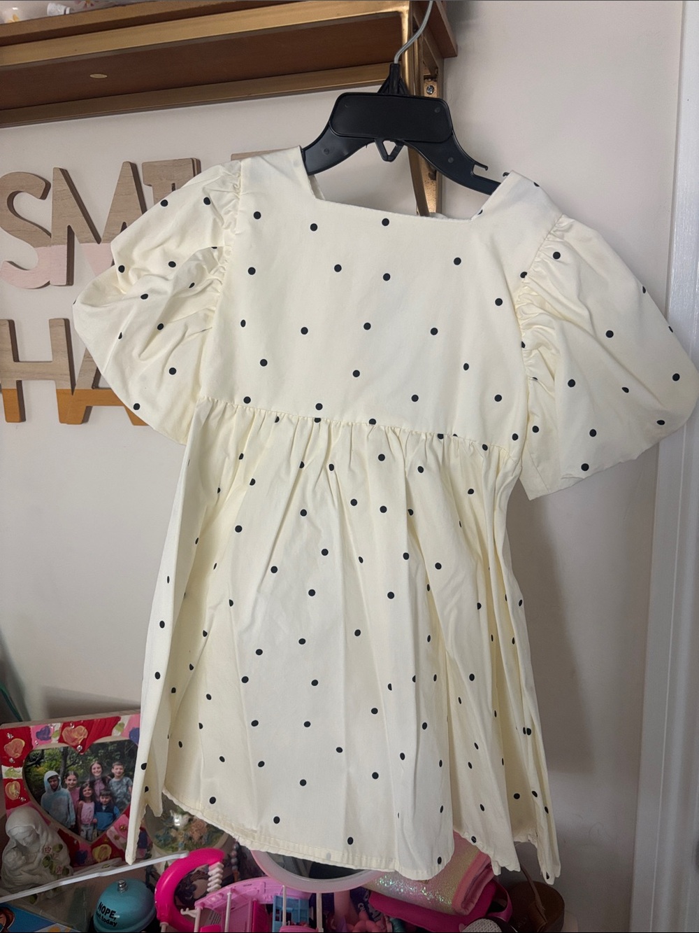Amazon Cream Polka Dot Puff-Sleeve Dress
